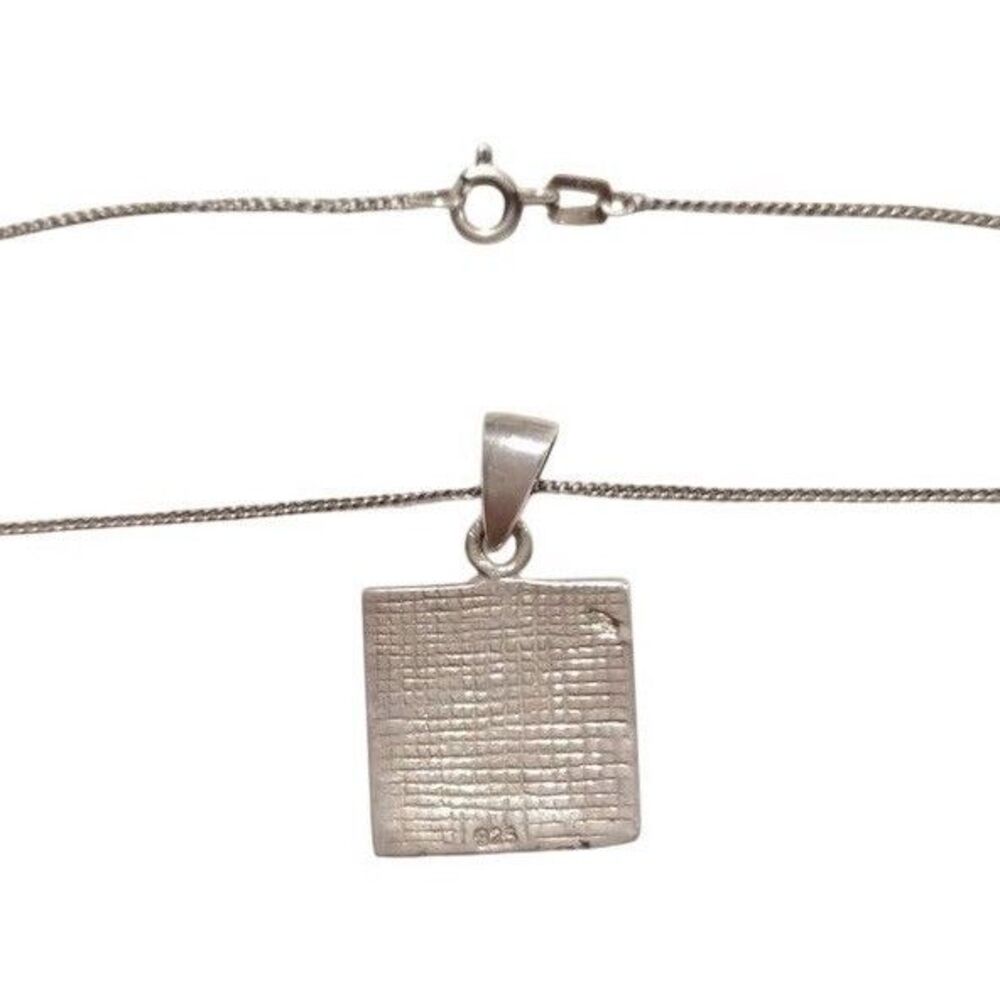 Vtg Sterling Silver 925 Pendant Necklace Square MOP Onyx Checkered NS1 - Picture 5 of 9